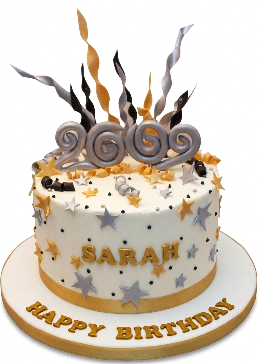 Gold and Silver Star Celebration Birthday Cake