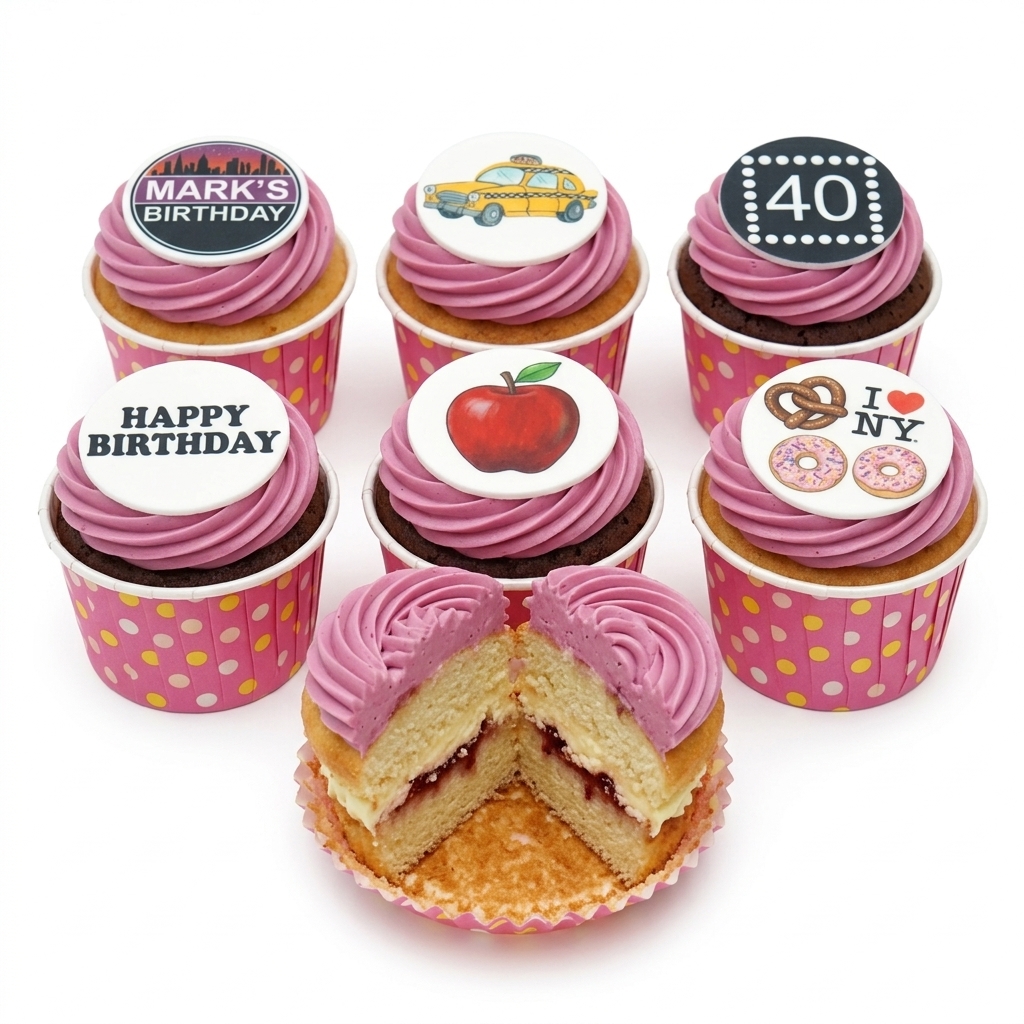 New York City Birthday Cupcakes with Custom Toppers