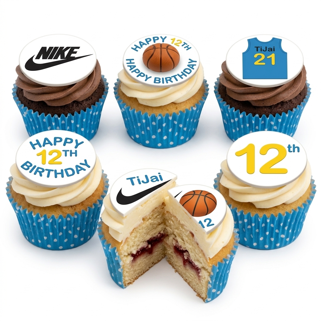 Basketball Birthday Cupcakes with Custom Age Topper