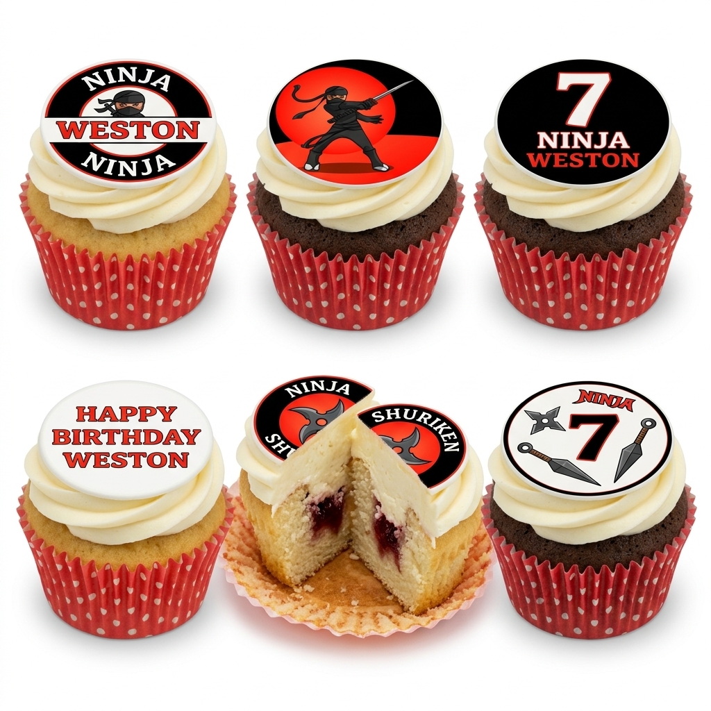 Ninja Birthday Cupcakes with Custom Toppers