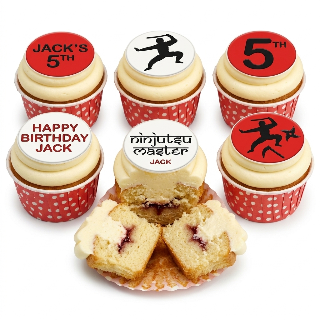 Ninja Theme Kids Birthday Cupcakes with Custom Age