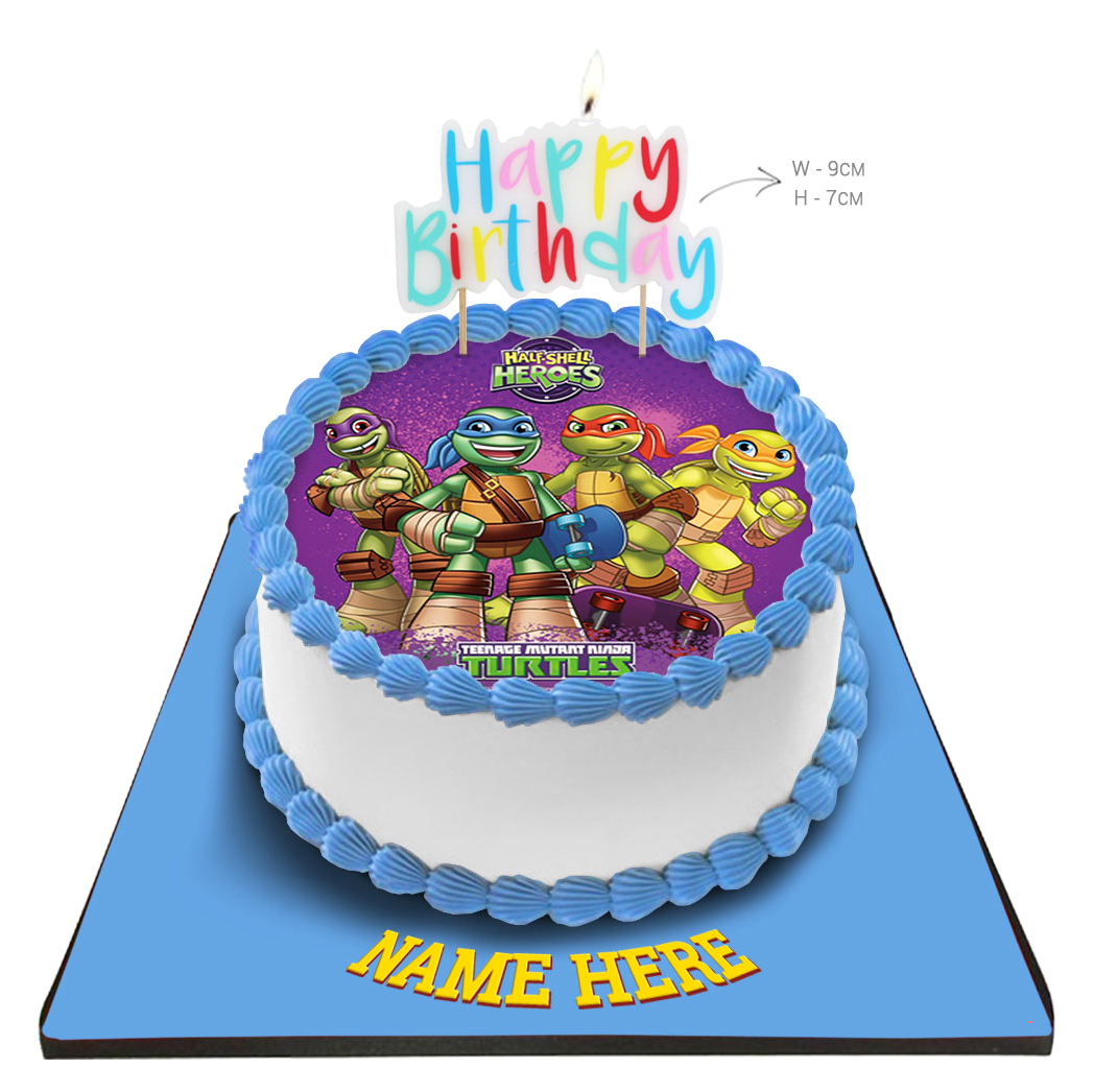 Ninja Turtles Cake with Happy Birthday Candle