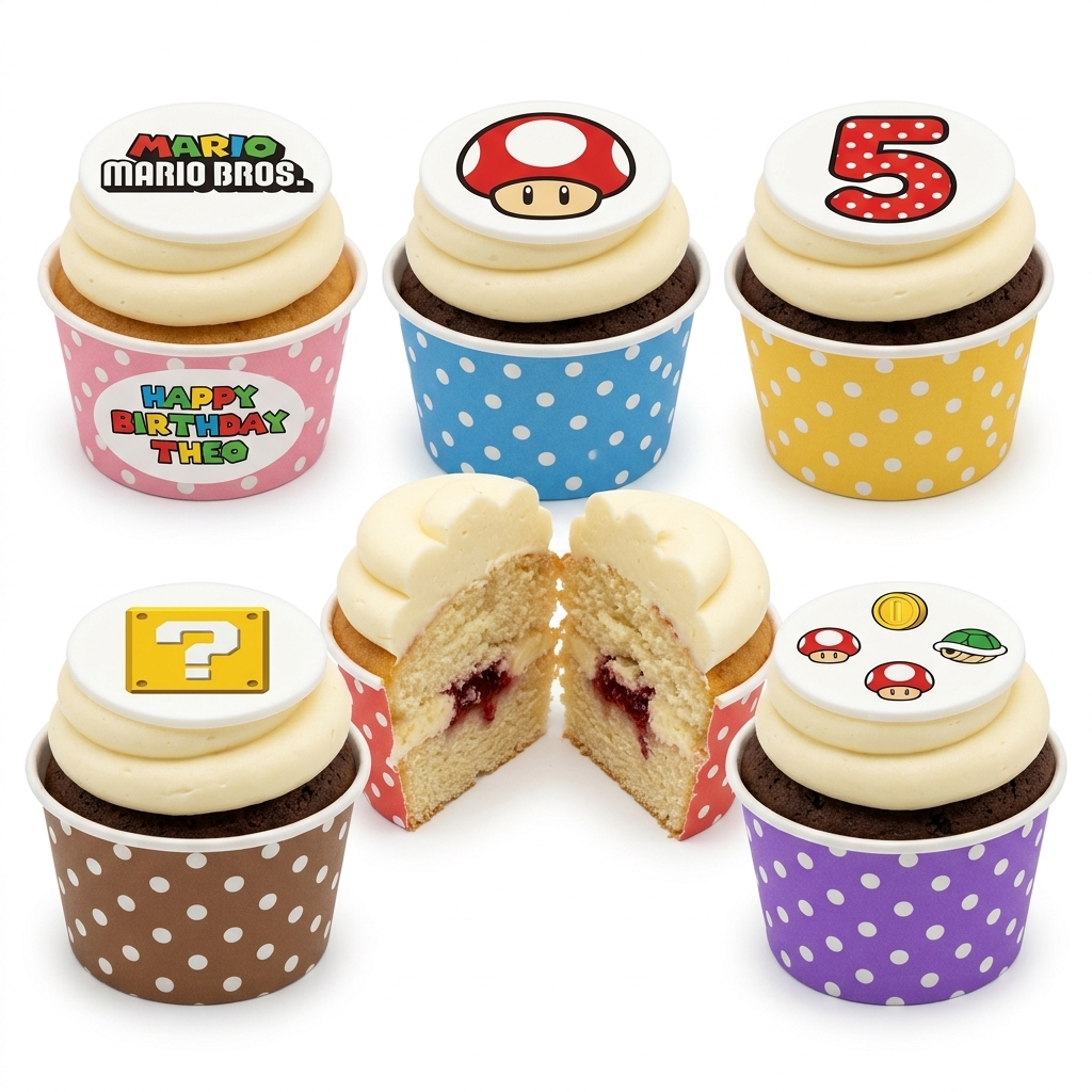 Mario Bros. Kids Birthday Cupcakes with Custom Age