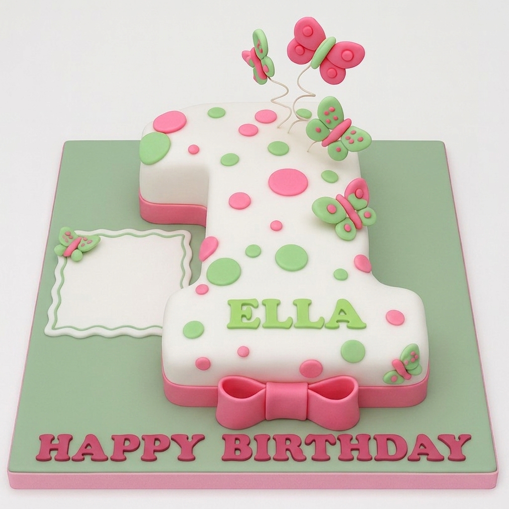 Butterfly Number 1st Birthday Cake for Girls