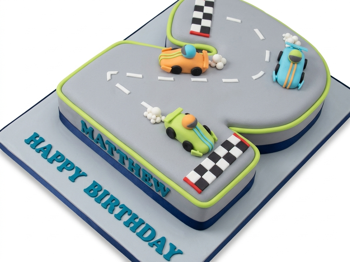 Racing Car Number Birthday Cake - Custom Age & Name