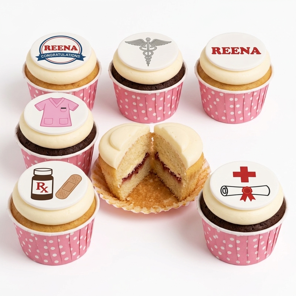 Nurse Birthday Cupcakes with Medical Theme Toppers
