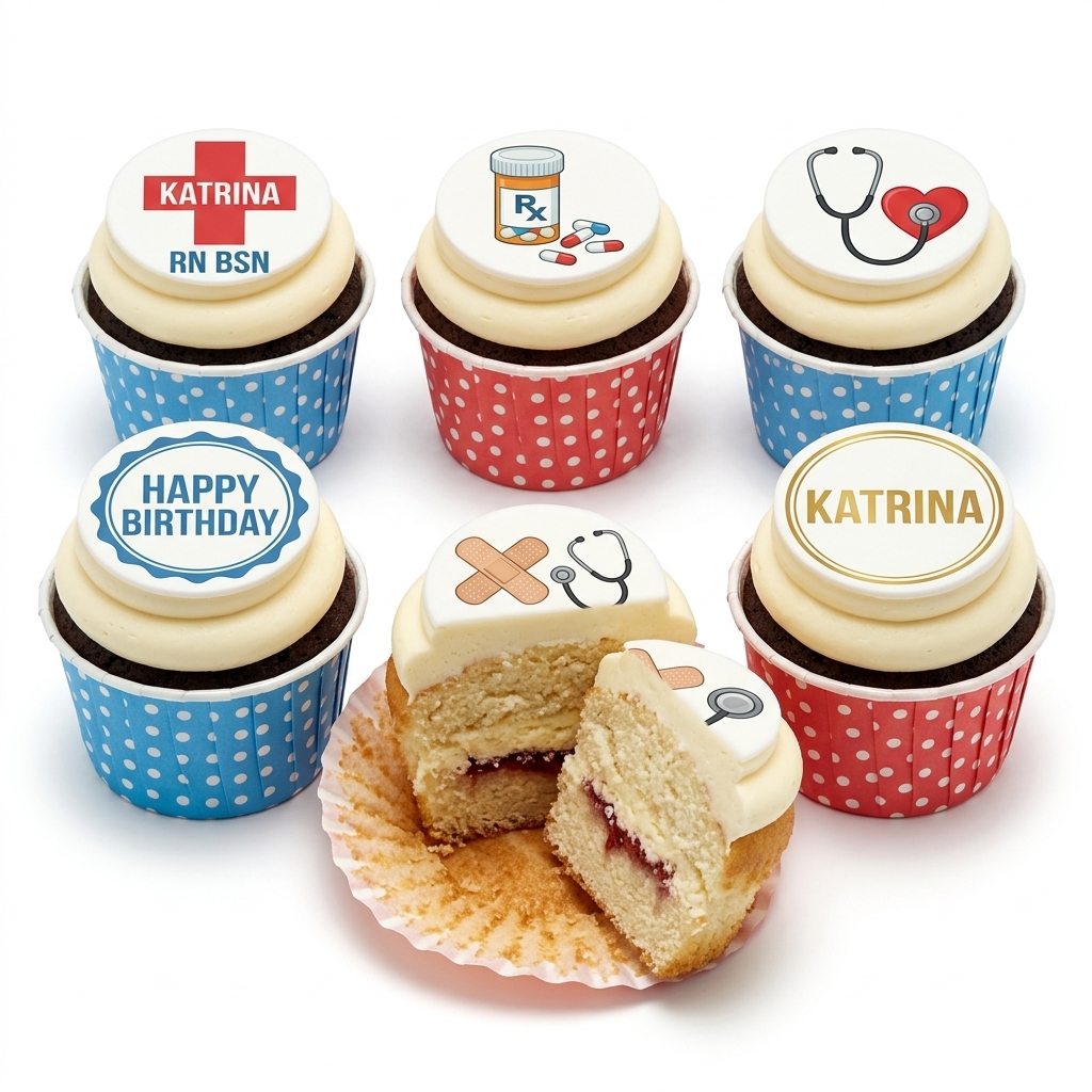 Medical Theme Birthday Cupcakes with Custom Toppers