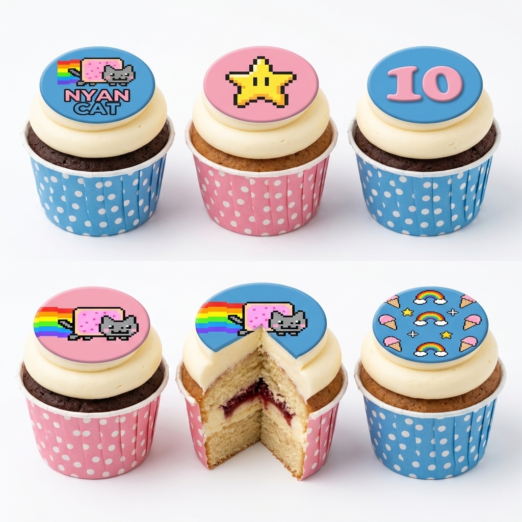 Nyan Cat Pixel Art Birthday Cupcakes