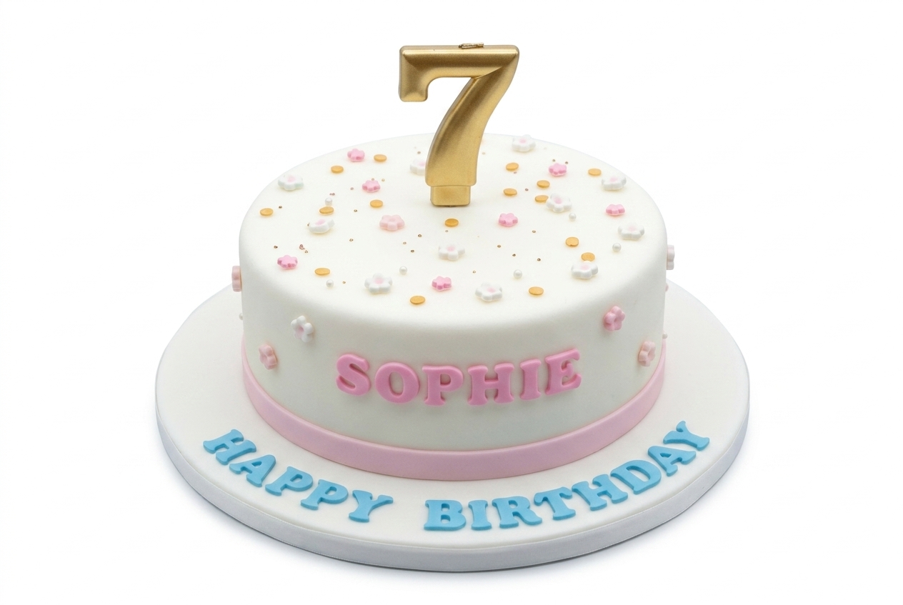 Girls Floral Birthday Cake with Custom Age Topper