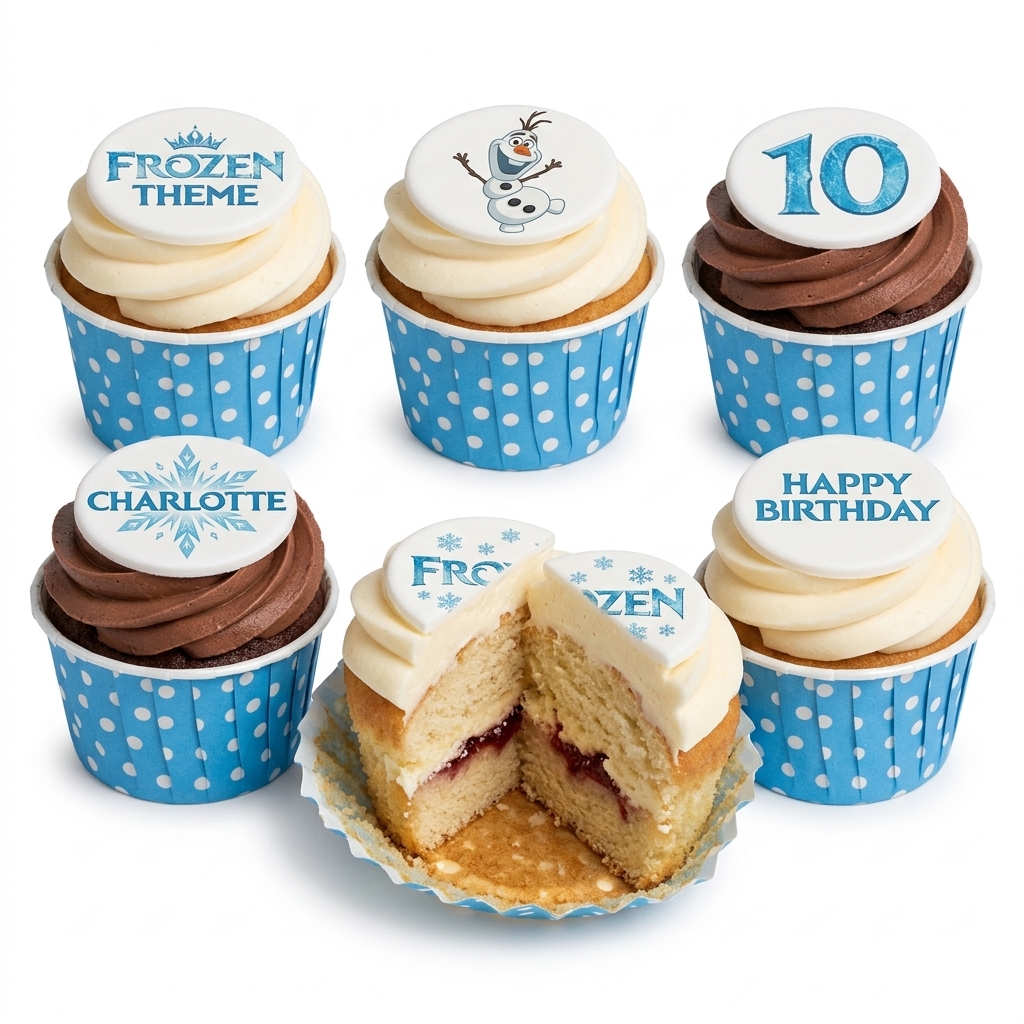 Frozen Theme Birthday Cupcakes with Custom Toppers