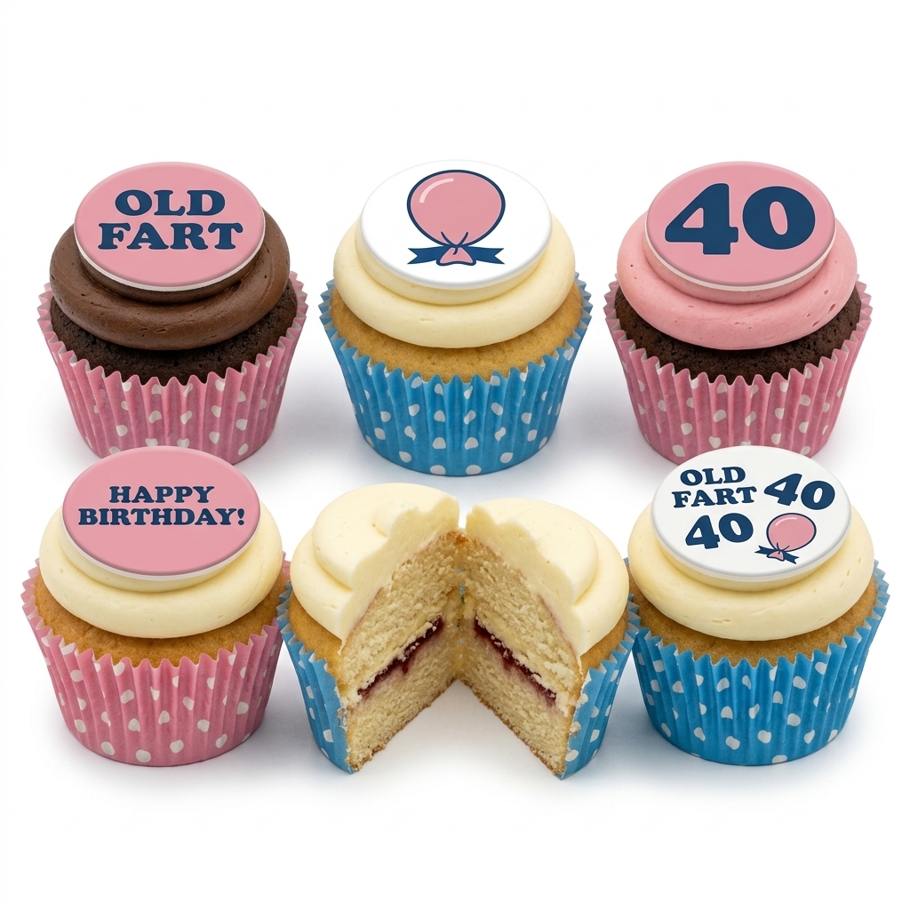 Funny Adult Birthday Cupcakes with Custom Age Toppers