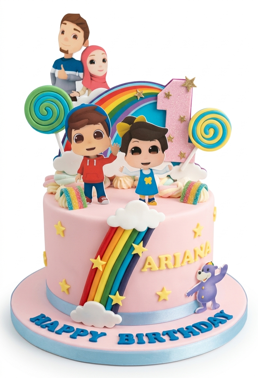 Omar and Hana 1st Birthday Cake with Rainbow & Stars