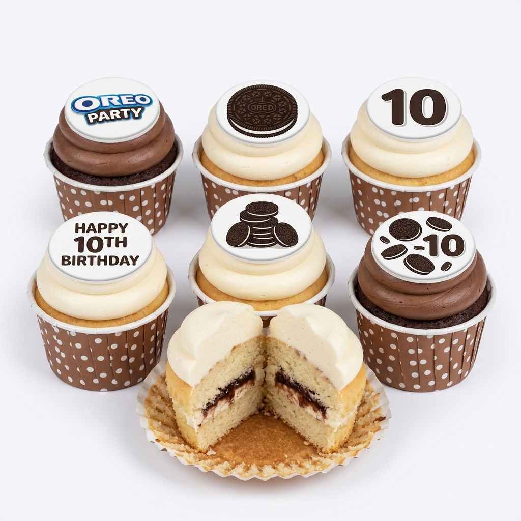 Oreo Theme Birthday Cupcakes with Custom Age Topper