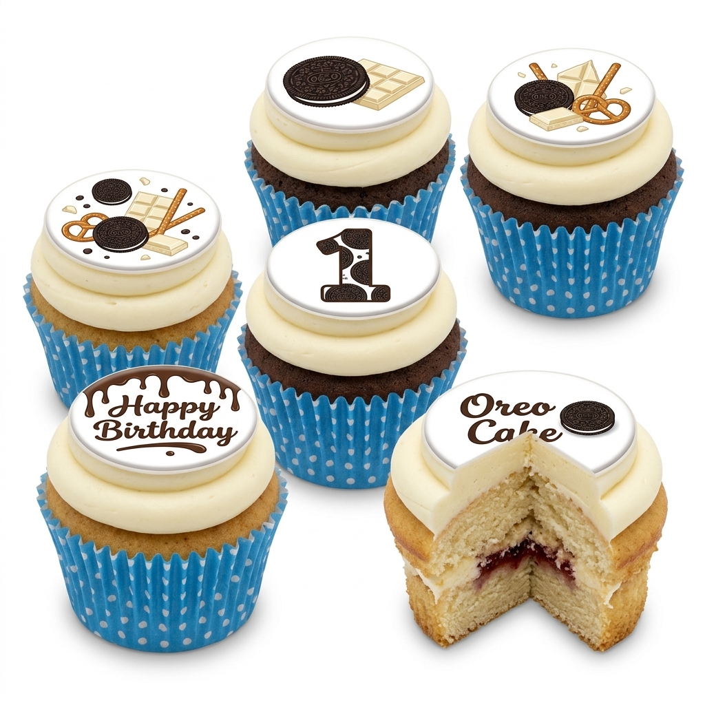 Oreo Birthday Cupcakes with Custom Age Topper