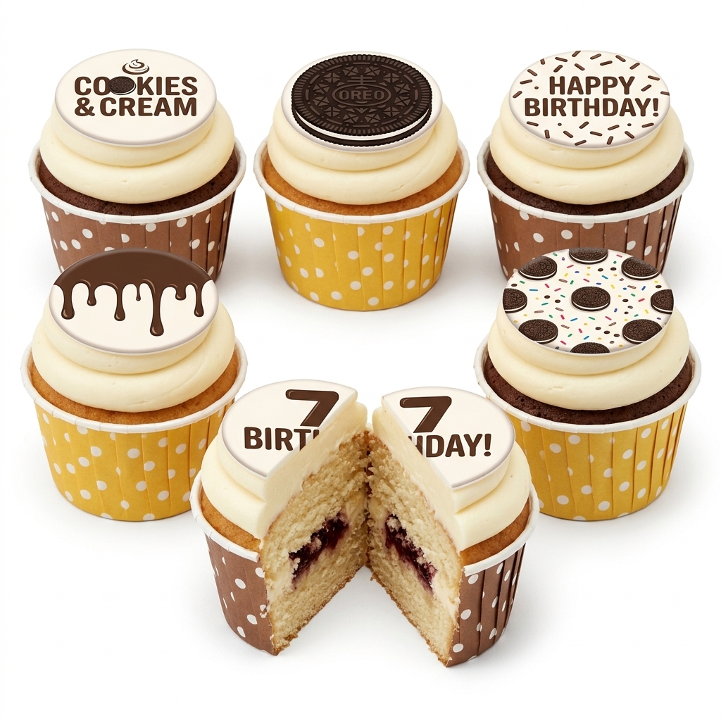 Oreo Birthday Cupcakes with Custom Age Topper