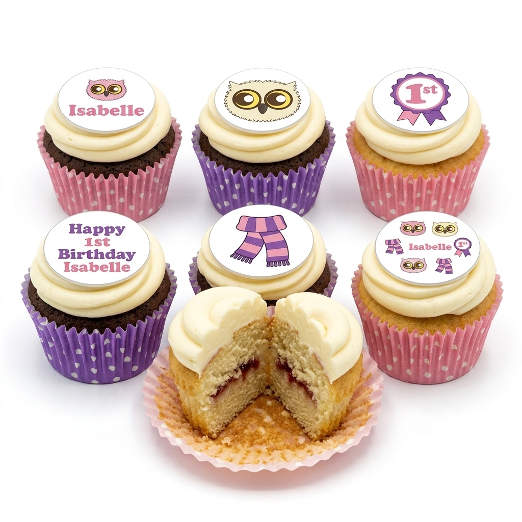 Owl Theme 1st Birthday Cupcakes