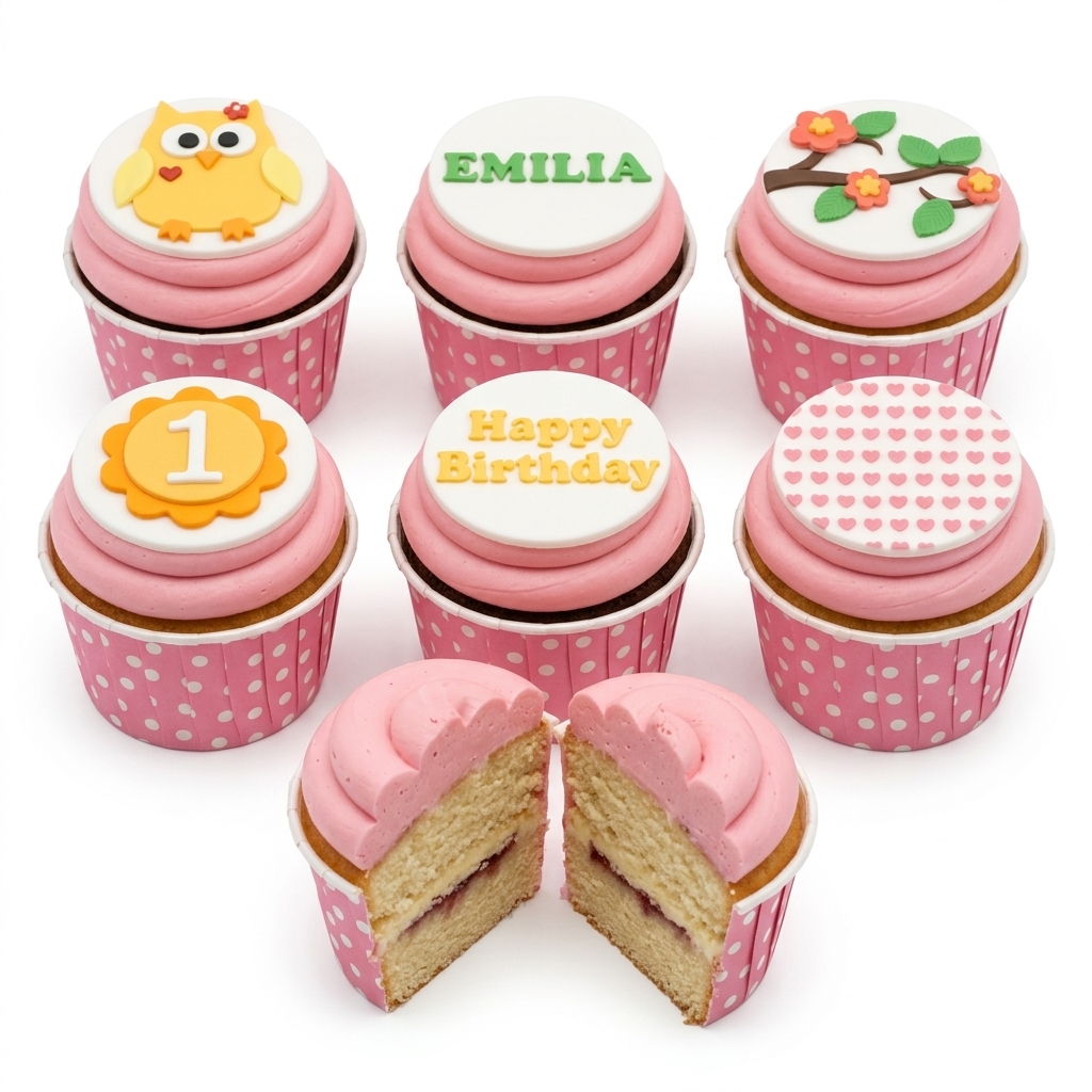Birthday Cupcakes for Girls with Custom Toppers