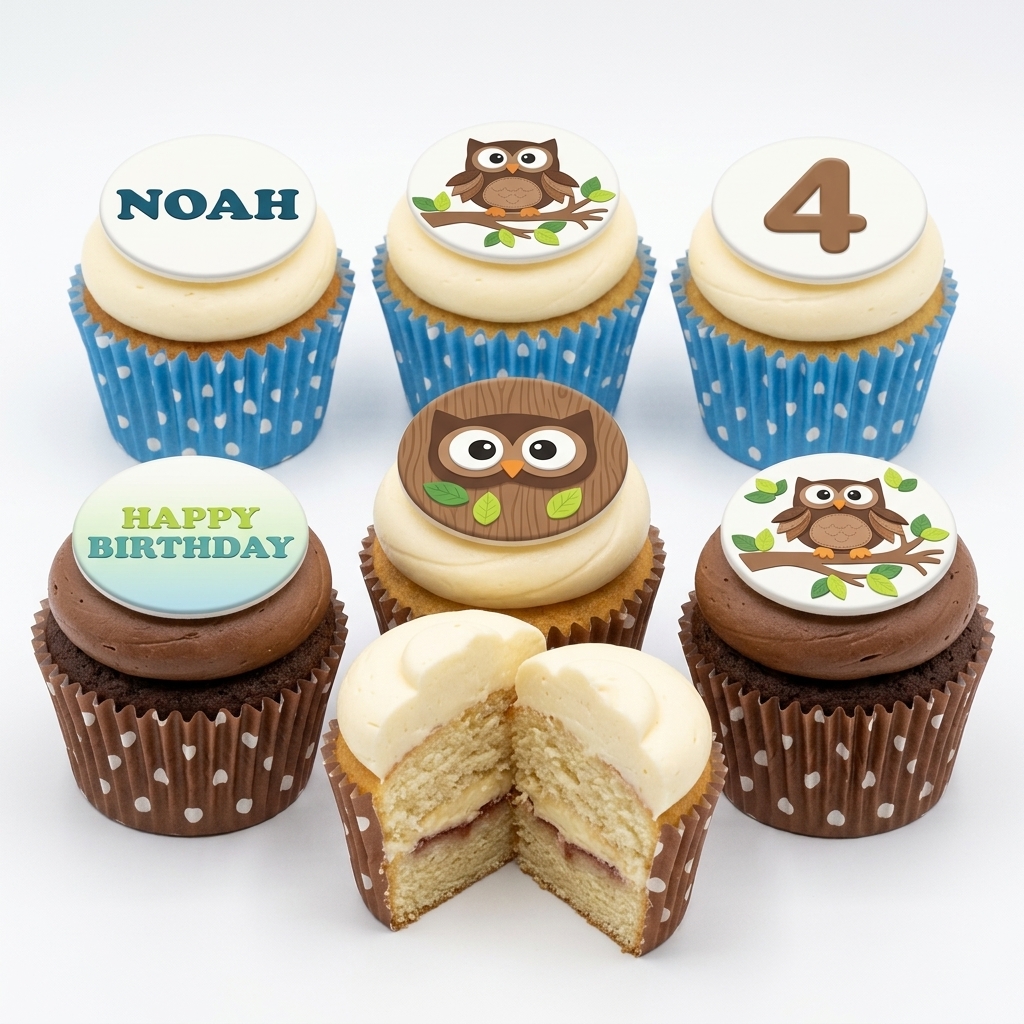 Owl Theme Kids Birthday Cupcakes