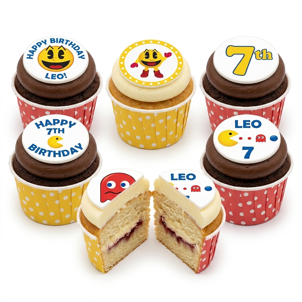 Pac-Man Birthday Cupcakes with Custom Age