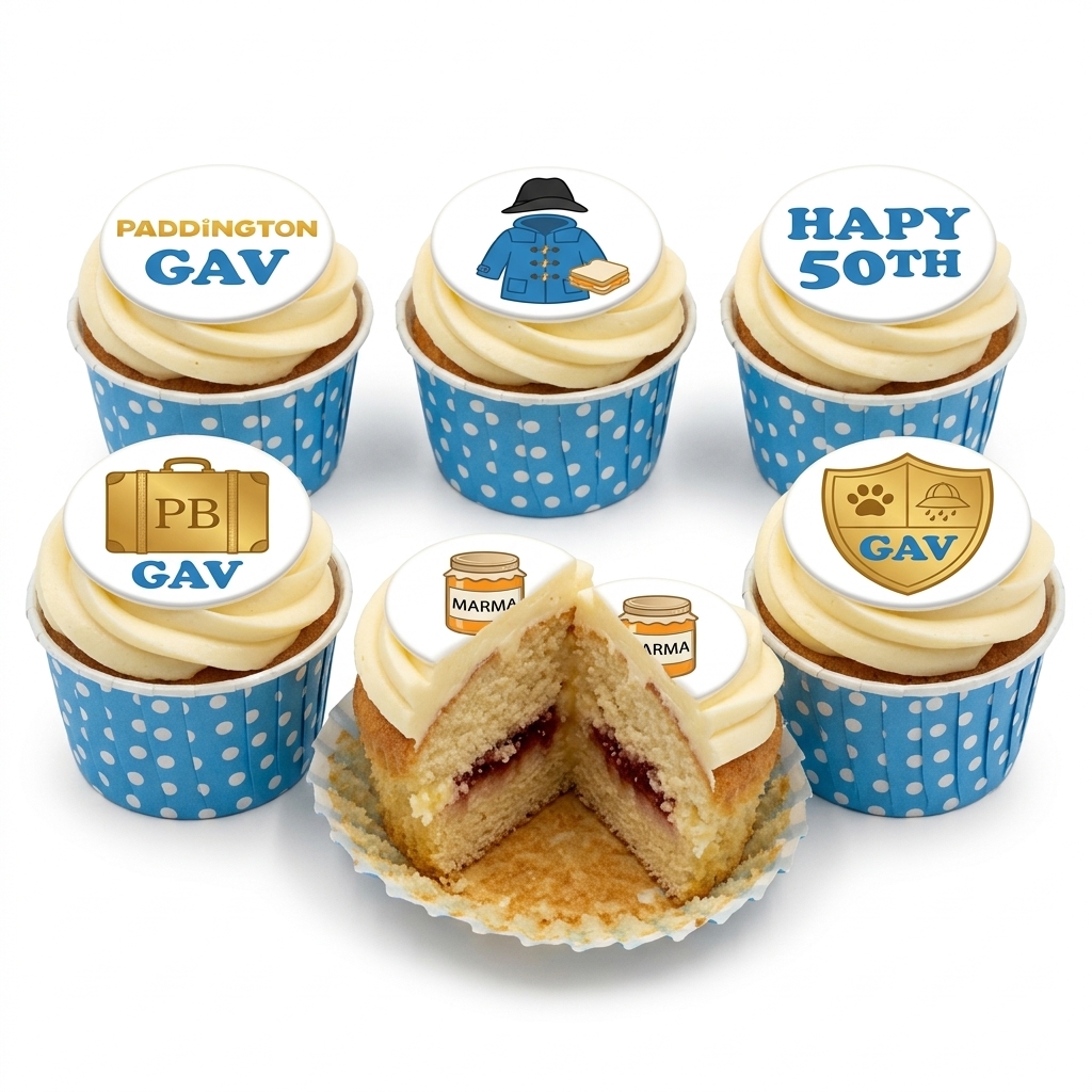 Paddington Bear Birthday Cupcakes with Custom Toppers