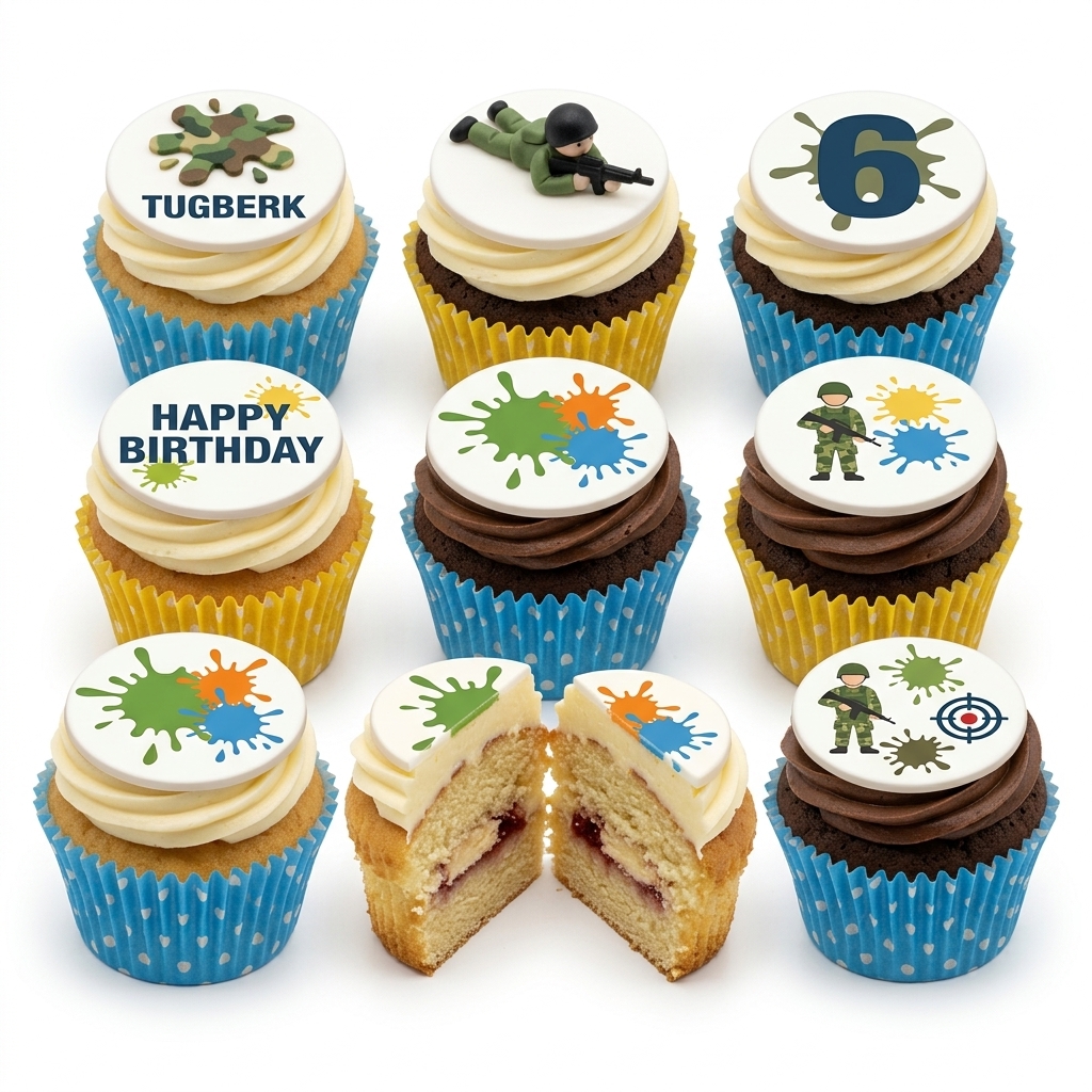 Army Theme Birthday Cupcakes with Custom Age Topper
