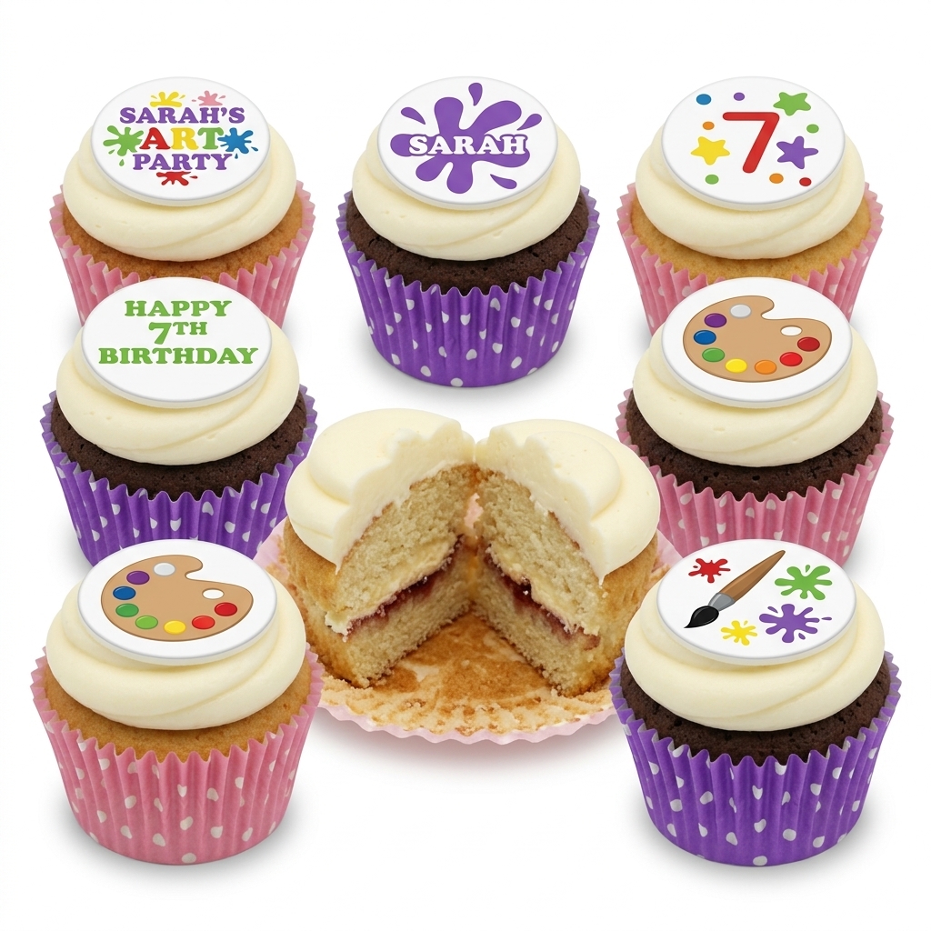 Kids Art Party Birthday Cupcakes with Custom Age