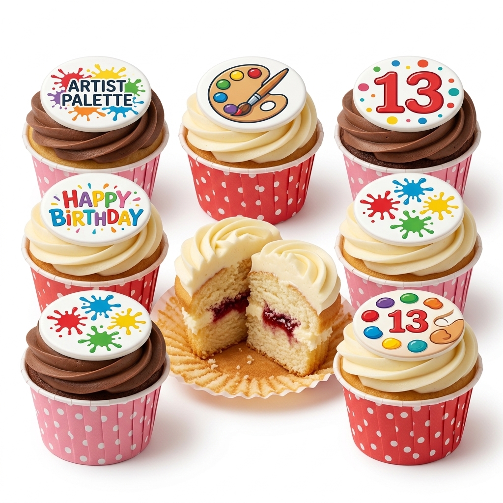Artist Palette Birthday Cupcakes with Custom Age Topper