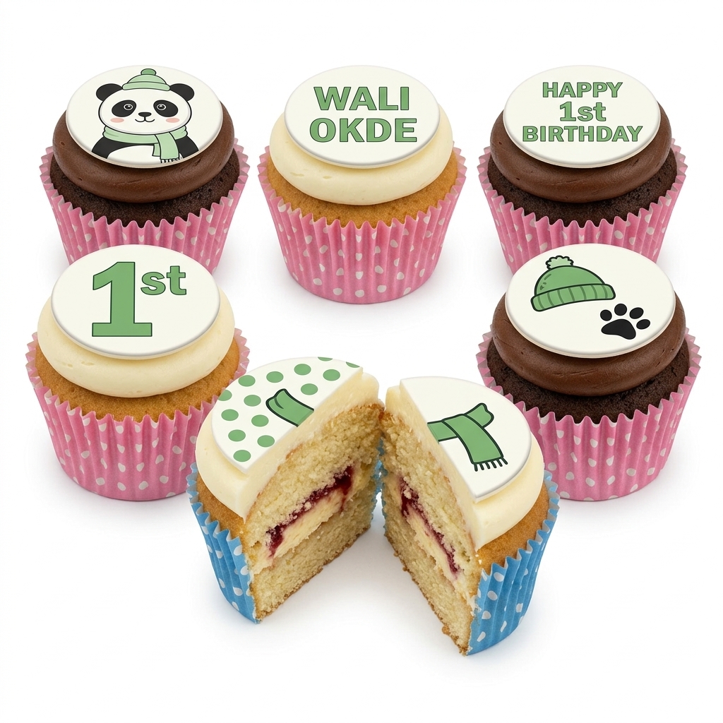 Panda 1st Birthday Cupcakes with Personalised Name
