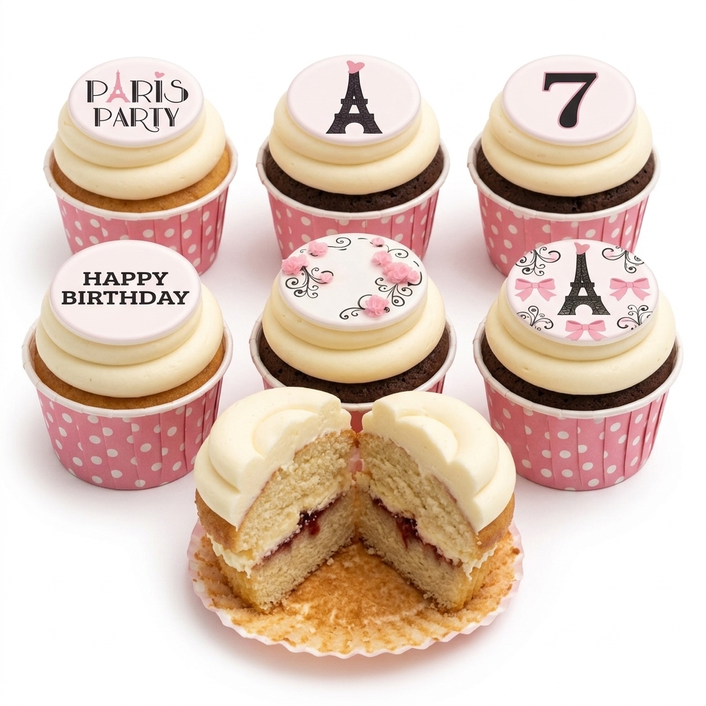 Paris Theme Birthday Cupcakes with Custom Age