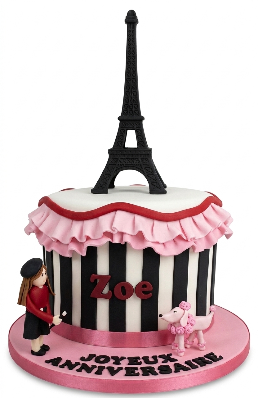 Paris Theme Birthday Cake with Eiffel Tower