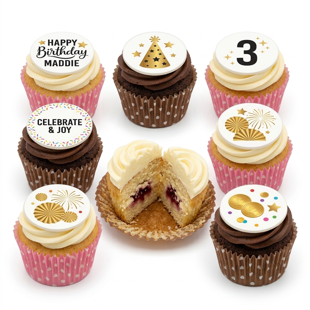 Gold & White Birthday Celebration Cupcakes