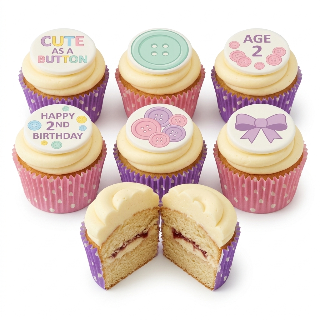 Cute Button & Bow Birthday Cupcakes for Girls