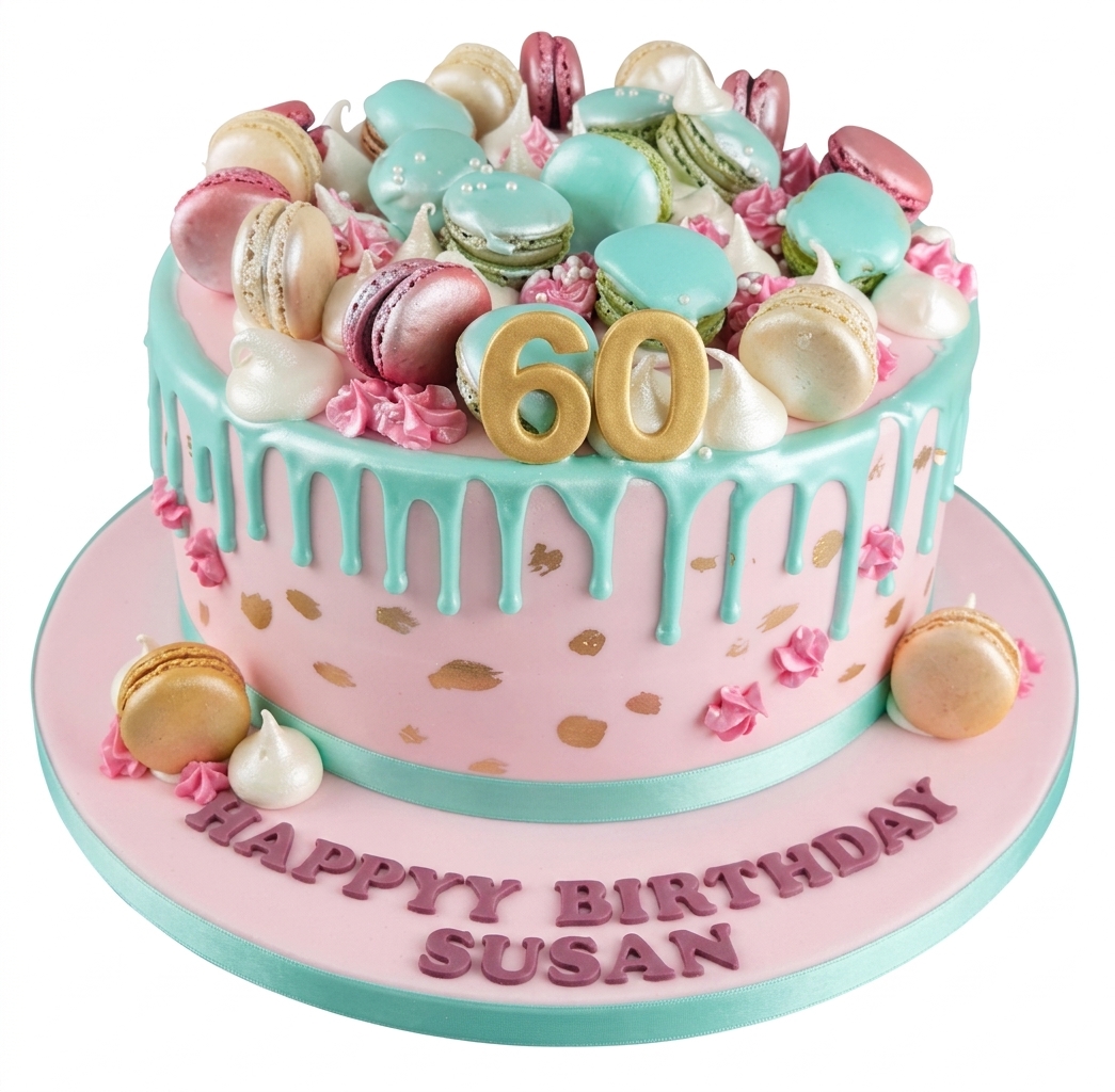 Macaron Drip Birthday Cake for Her