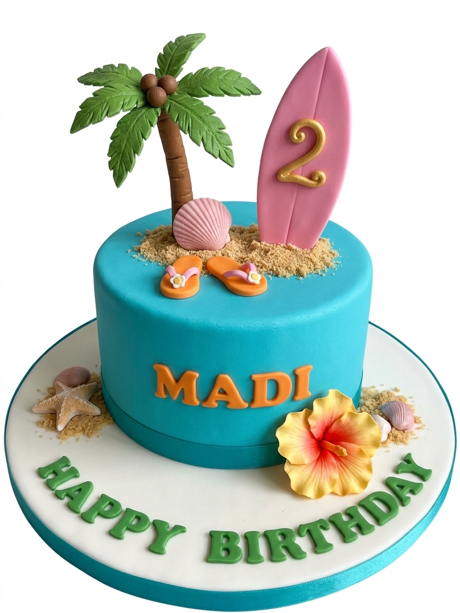 Kids Tropical Beach Birthday Cake with Custom Age
