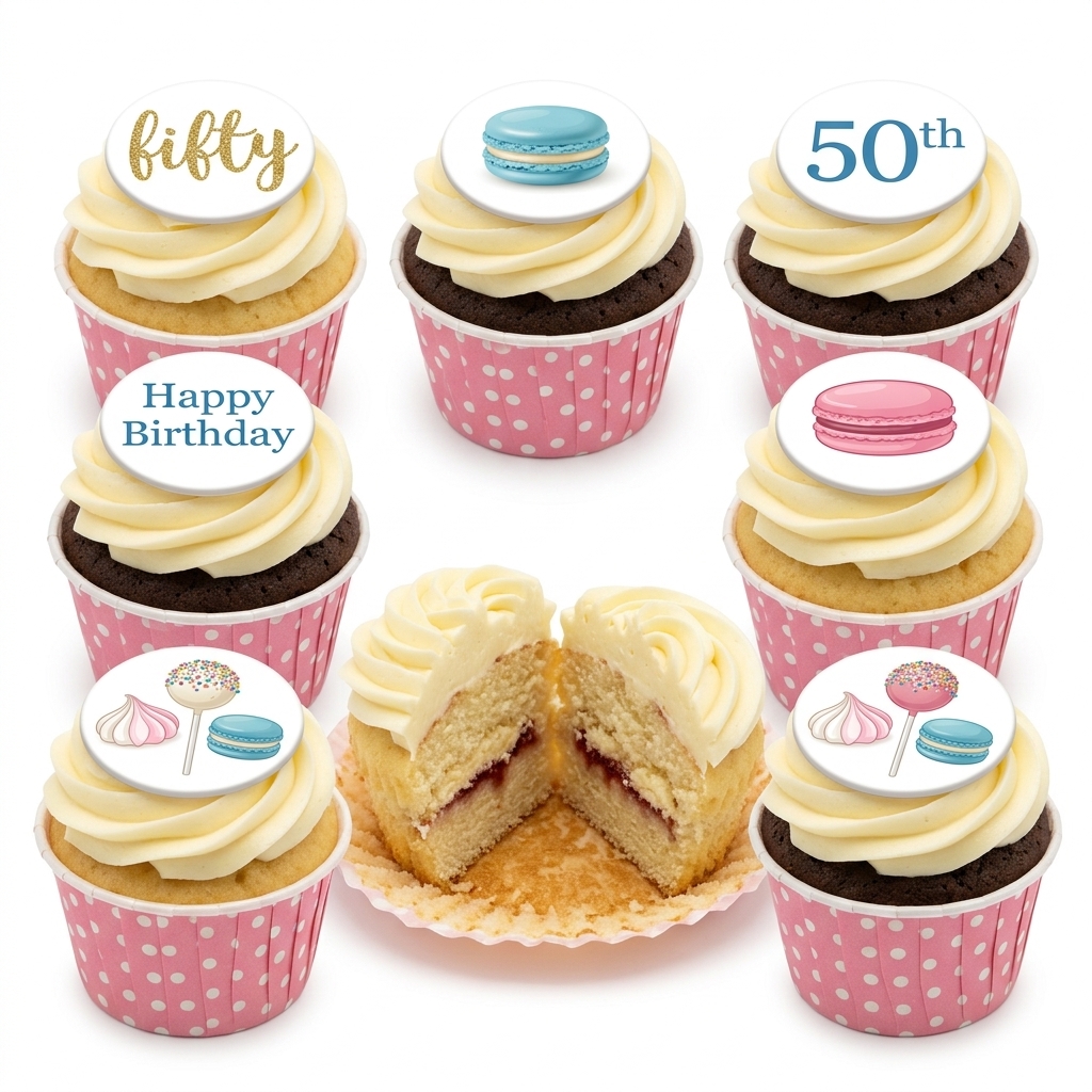 Macaron Birthday Cupcakes for Her with Custom Age Toppers