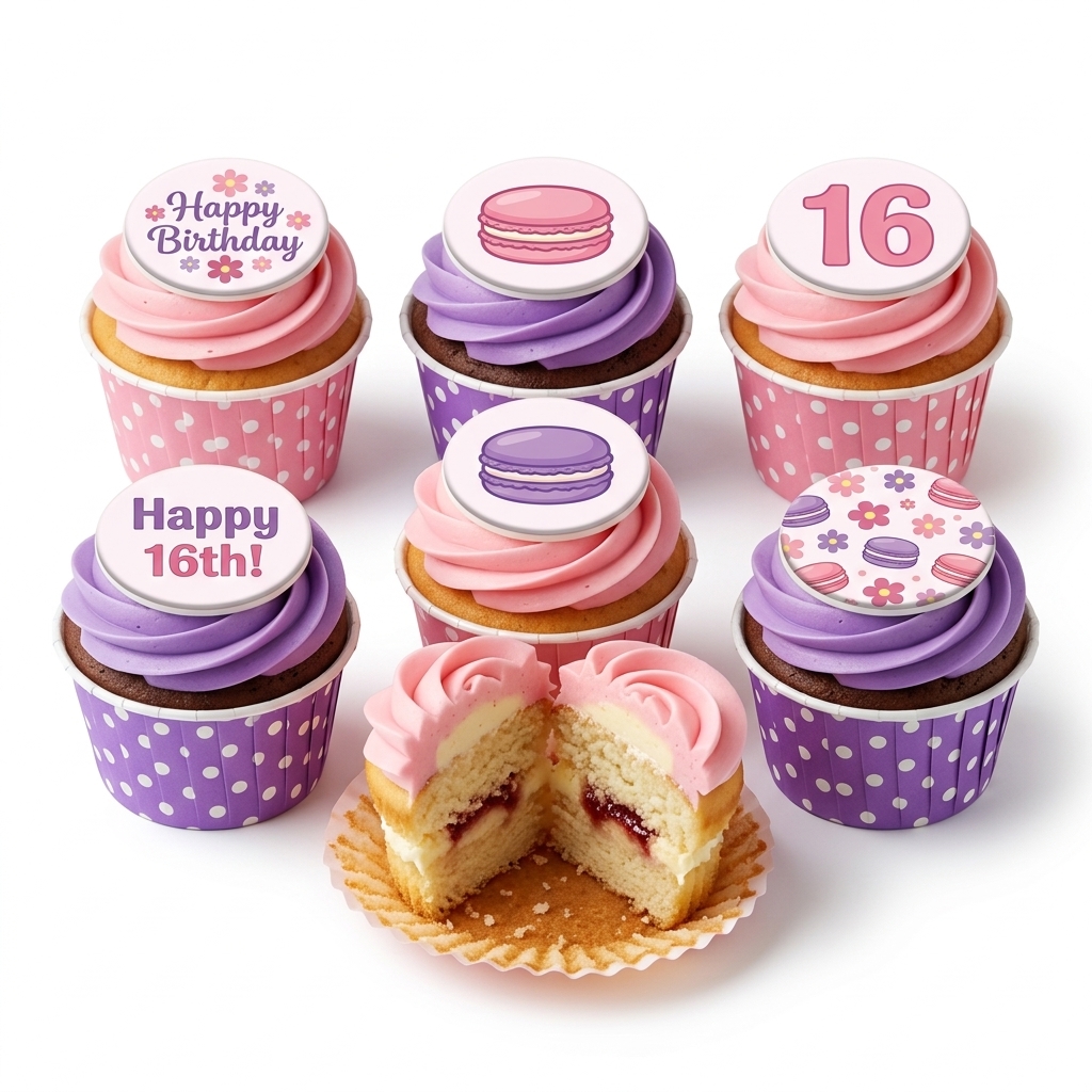 Macaron & Floral Birthday Cupcakes for Her