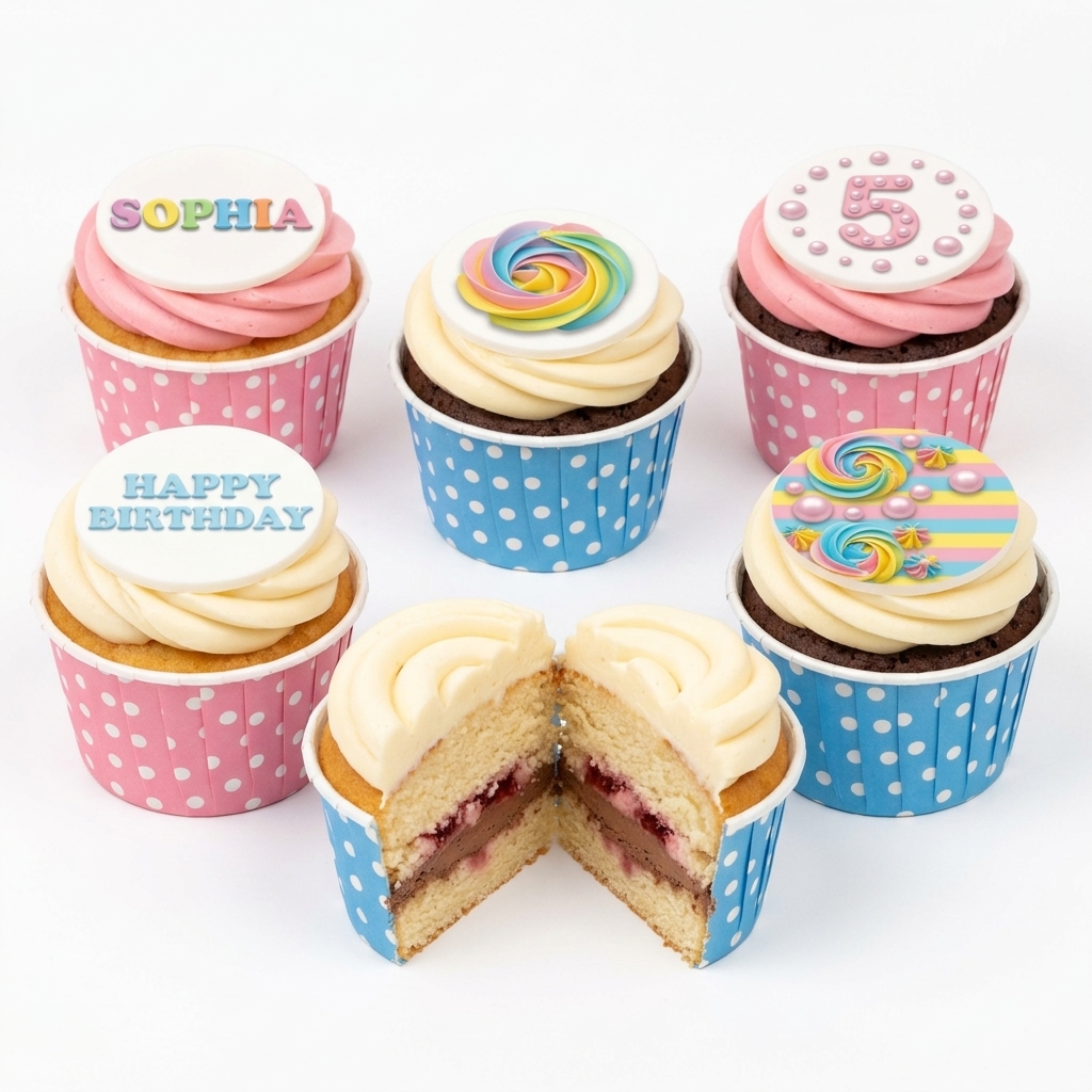 Rainbow Birthday Cupcakes with Custom Toppers