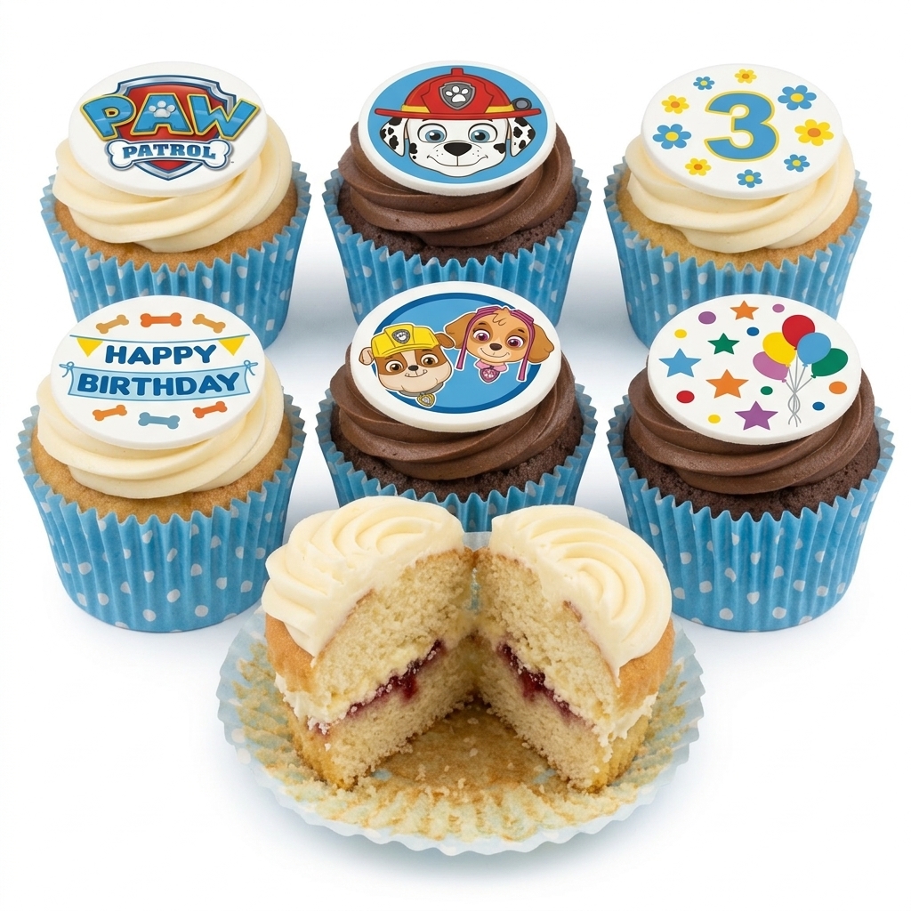 Paw Patrol Birthday Cupcakes with Custom Age Toppers