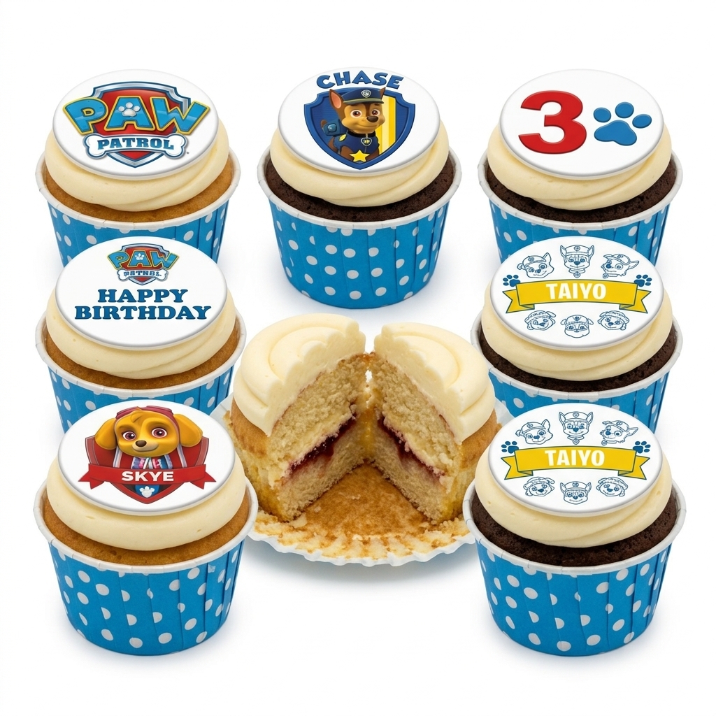 Paw Patrol Birthday Cupcakes with Custom Toppers