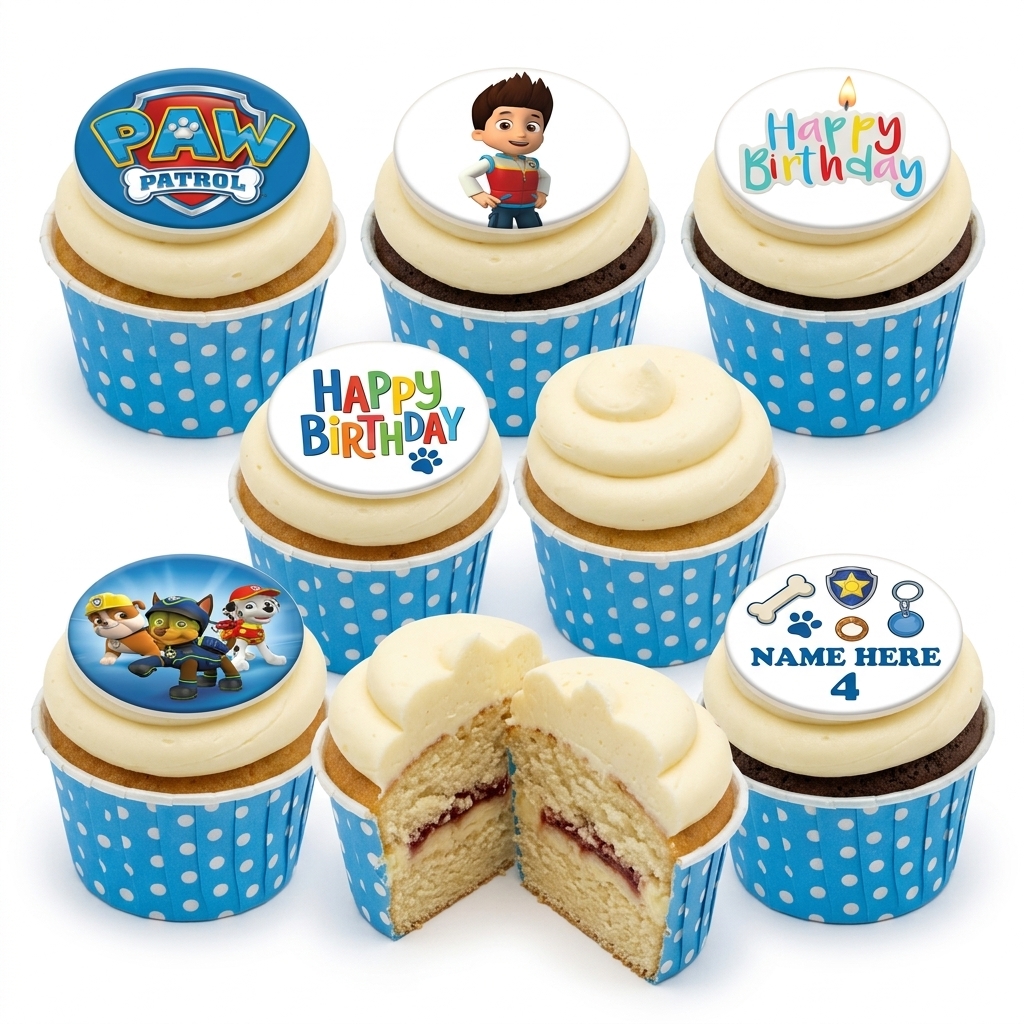 Paw Patrol Birthday Cupcakes with Custom Toppers