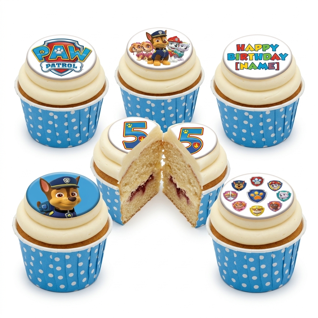 Paw Patrol Birthday Cupcakes with Character Toppers