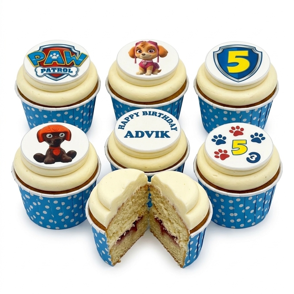 Paw Patrol Birthday Cupcakes with Custom Age Toppers