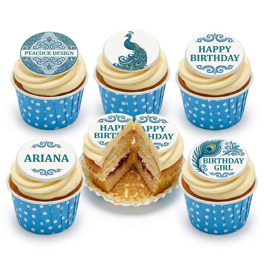 Elegant Peacock Birthday Cupcakes for Her