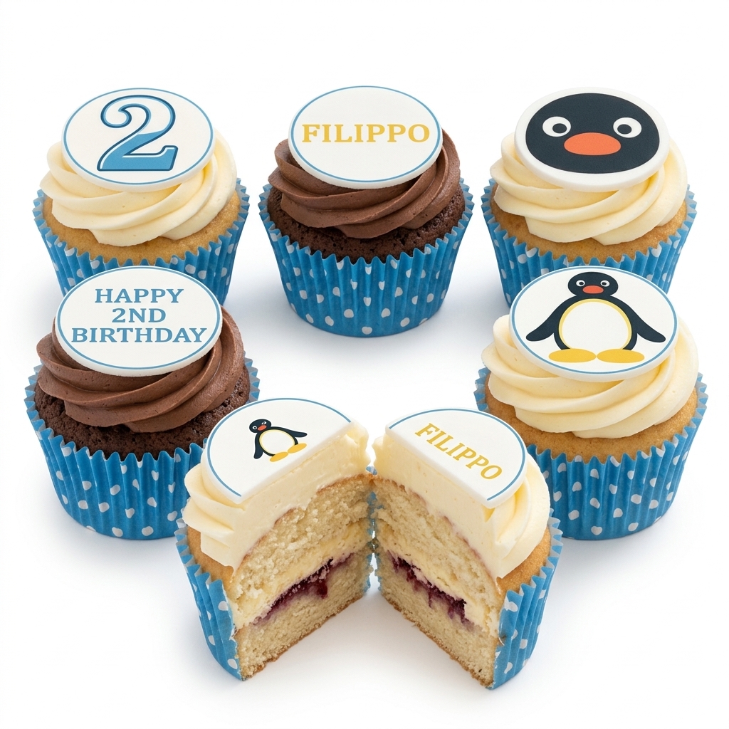Penguin Birthday Cupcakes with Custom Age & Name