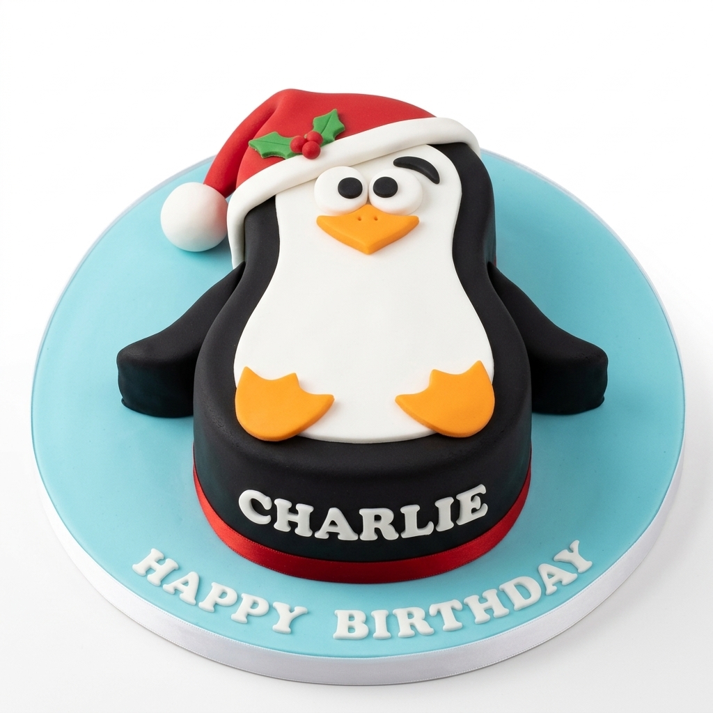 Festive Penguin Birthday Cake