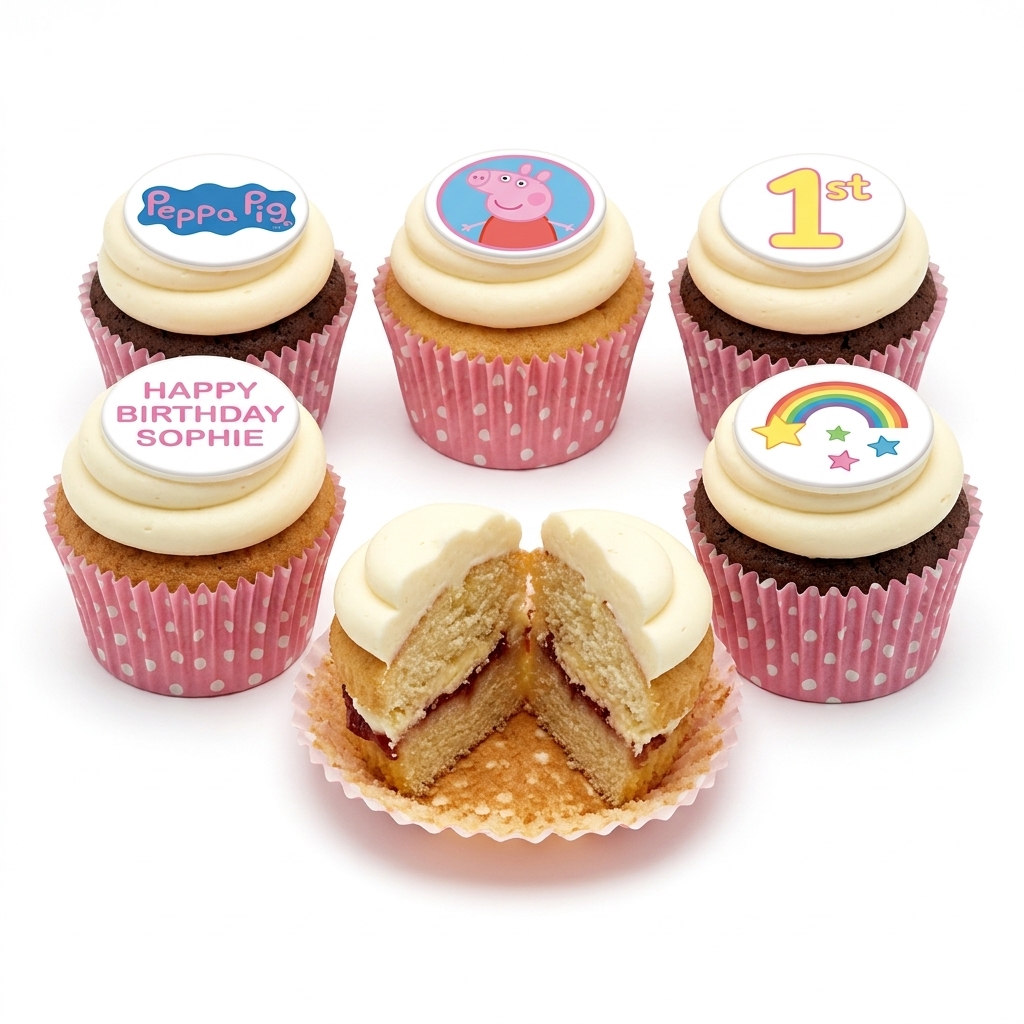 Peppa Pig Birthday Cupcakes with Custom Age Topper