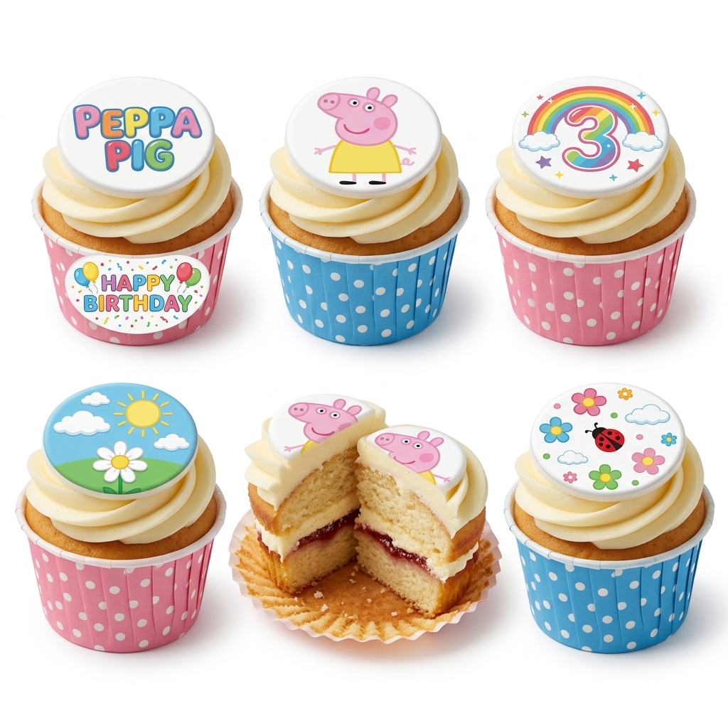 Peppa Pig Birthday Cupcakes with Custom Age Topper