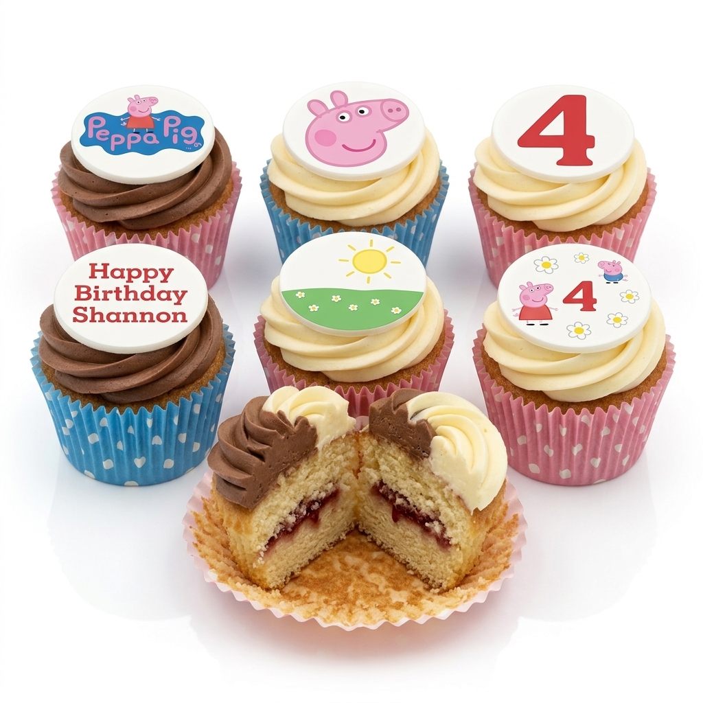 Peppa Pig Birthday Cupcakes with Custom Age Topper
