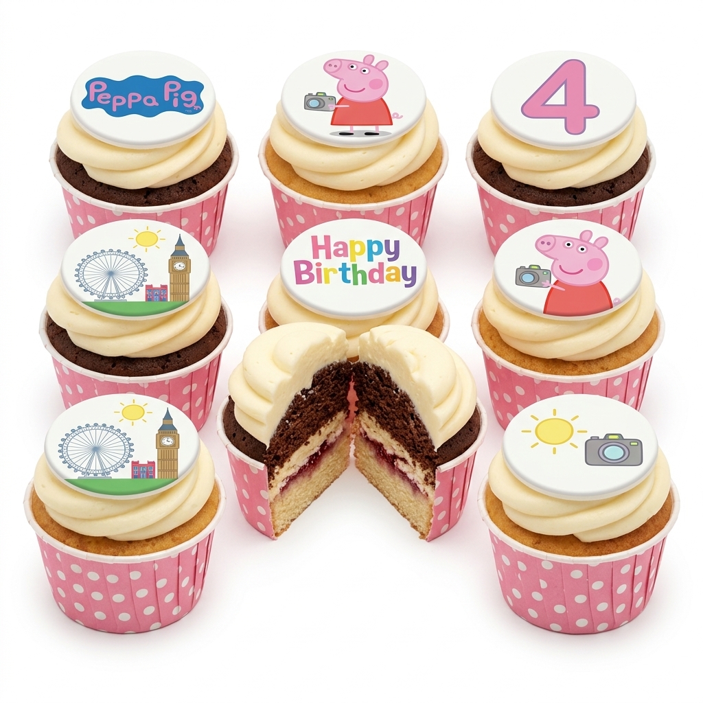 Peppa Pig Birthday Cupcakes for Kids with Custom Age Topper