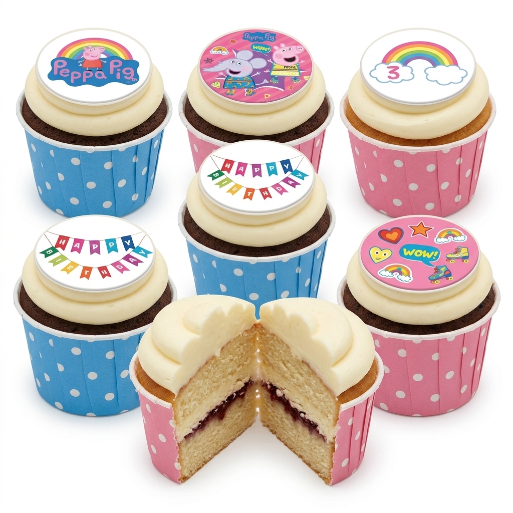 Peppa Pig Birthday Cupcakes with Custom Age Topper